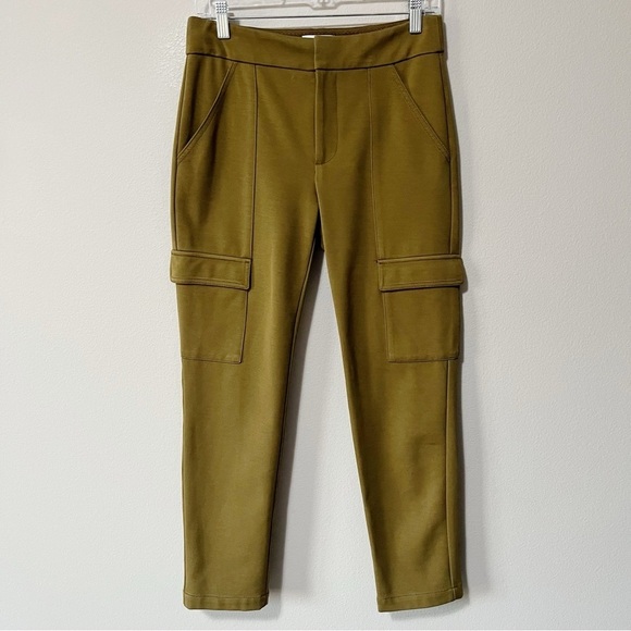 By Anthropologie The Essential Slim Knit Cargo Pants Olive Green Trousers Sz 4 - Picture 6 of 14